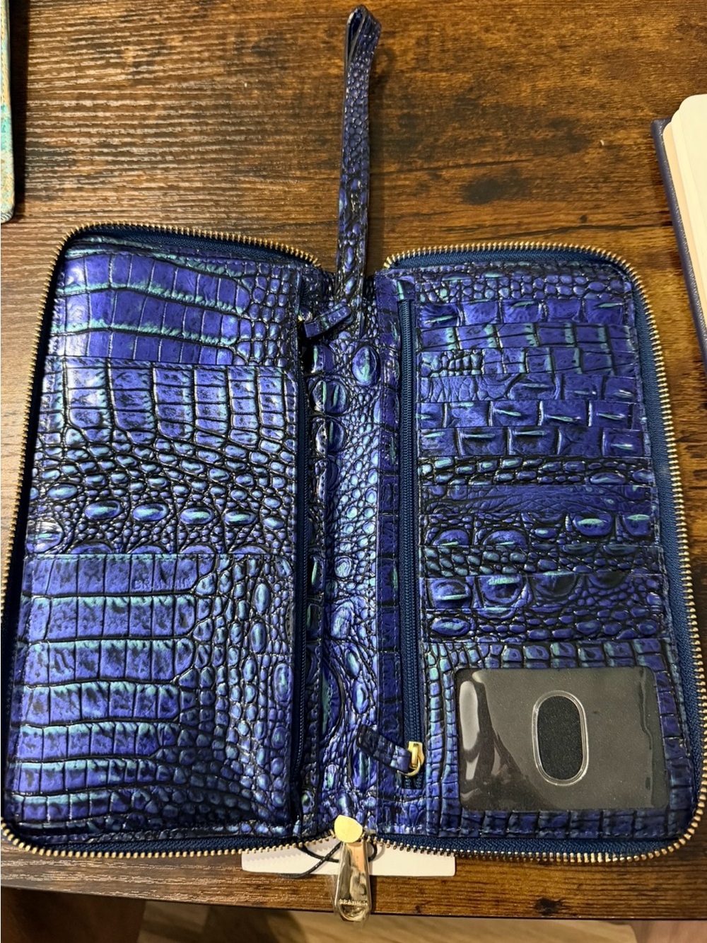 Brahmin Iridescent Blue Croc-Embossed Zip Wallet NWT - Picture 2 of 2